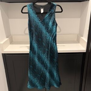 Lapis Teal Snakeskin Patterned Silk Midi Dress. Size S